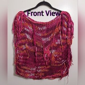 NWT Pink Multi Cotton Hand Knitted Sleeveless Crop Top With Wool Silk Accents.